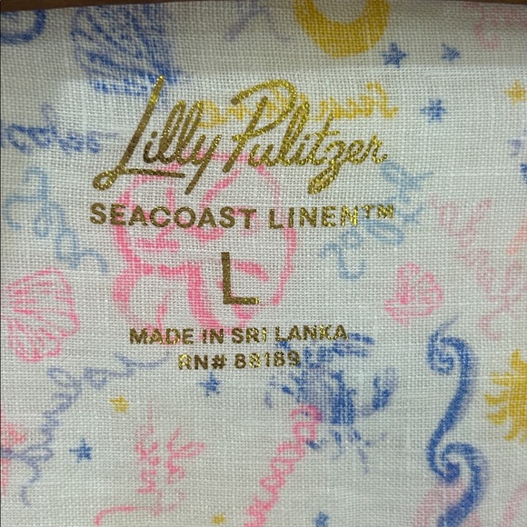 LILLY PULITZER Seacoast Linen Button Down Top Size Large - Picture 5 of 15